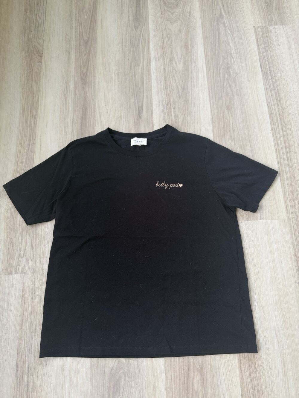 Sezane Conrad T-Shirt Black Organic Cotton Crew Neck Short Sleeve Womens Size XL